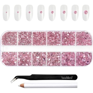 image:imageBeadsland Rhinestones for Makeup8 Sizes 2500pcs Red Flatback Rhinestones Eye Gems for Nails Crafts with Tweezers and Wax PencilSiamSS4SS30Light Pink
