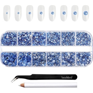 image:imageBeadsland Rhinestones for Makeup8 Sizes 2500pcs Red Flatback Rhinestones Eye Gems for Nails Crafts with Tweezers and Wax PencilSiamSS4SS30Light Sapphire