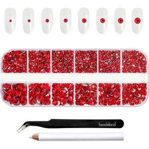 image:imageBeadsland Rhinestones for Makeup8 Sizes 2500pcs Red Flatback Rhinestones Eye Gems for Nails Crafts with Tweezers and Wax PencilSiamSS4SS30Light Siam