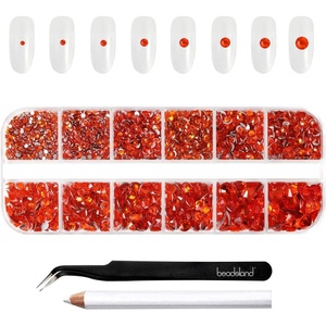 image:imageBeadsland Rhinestones for Makeup8 Sizes 2500pcs Red Flatback Rhinestones Eye Gems for Nails Crafts with Tweezers and Wax PencilSiamSS4SS30Orange