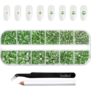 image:imageBeadsland Rhinestones for Makeup8 Sizes 2500pcs Red Flatback Rhinestones Eye Gems for Nails Crafts with Tweezers and Wax PencilSiamSS4SS30Peridot