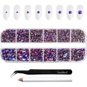 image:imageBeadsland Rhinestones for Makeup8 Sizes 2500pcs Red Flatback Rhinestones Eye Gems for Nails Crafts with Tweezers and Wax PencilSiamSS4SS30Purple Velvet