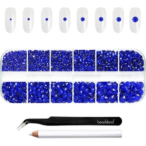 image:imageBeadsland Rhinestones for Makeup8 Sizes 2500pcs Red Flatback Rhinestones Eye Gems for Nails Crafts with Tweezers and Wax PencilSiamSS4SS30Sapphire