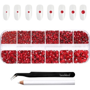 image:imageBeadsland Rhinestones for Makeup8 Sizes 2500pcs Red Flatback Rhinestones Eye Gems for Nails Crafts with Tweezers and Wax PencilSiamSS4SS30Siam