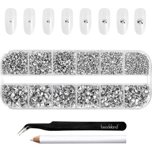 image:imageBeadsland Rhinestones for Makeup8 Sizes 2500pcs Red Flatback Rhinestones Eye Gems for Nails Crafts with Tweezers and Wax PencilSiamSS4SS30Silver Hematite