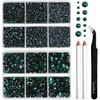image:imageBEADSLAND Hotfix Rhinestones 6080PCS Blue Rhinestones for Clothes Crafts Mixed 6 Sizes with Wax Pencil and Tweezers Kit SS6SS30 AquamarineEmerald
