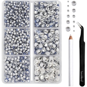 image:imageBEADSLAND Hotfix Rhinestones 4000 PCS AB Rhinestones for Clothes Crafts Mixed 6 Sizes with Wax Pencil and Tweezers Kit SS6SS30 Crystal ABCrystal