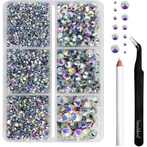 image:imageBEADSLAND Hotfix Rhinestones 4000 PCS AB Rhinestones for Clothes Crafts Mixed 6 Sizes with Wax Pencil and Tweezers Kit SS6SS30 Crystal ABCrystal AB