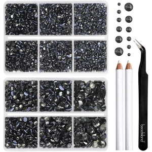 image:imageBEADSLAND Hotfix Rhinestones 6080PCS Blue Rhinestones for Clothes Crafts Mixed 6 Sizes with Wax Pencil and Tweezers Kit SS6SS30 AquamarineBlack Diamond