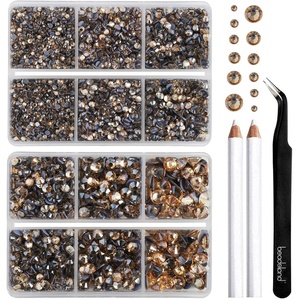 image:imageBEADSLAND Hotfix Rhinestones 6080PCS Blue Rhinestones for Clothes Crafts Mixed 6 Sizes with Wax Pencil and Tweezers Kit SS6SS30 AquamarineGolden Shadow