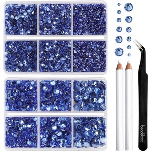 image:imageBEADSLAND Hotfix Rhinestones 6080PCS Blue Rhinestones for Clothes Crafts Mixed 6 Sizes with Wax Pencil and Tweezers Kit SS6SS30 AquamarineLight Sapphire