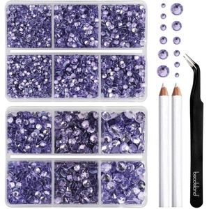 image:imageBEADSLAND Hotfix Rhinestones 6080PCS Blue Rhinestones for Clothes Crafts Mixed 6 Sizes with Wax Pencil and Tweezers Kit SS6SS30 AquamarineViolet