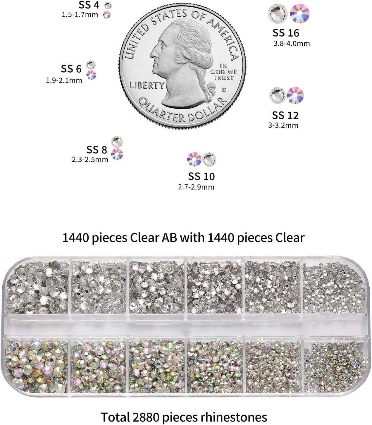 image:imageBeadsland 5280 Pieces Nail Art RhinestonesFlatback Rhinestones for Nail ArtCrystal Rhinestones for Nails Set Mix 12 ColorsSS10 and 6 SizesSS4SS16 for Clear and Clear AB Set 01